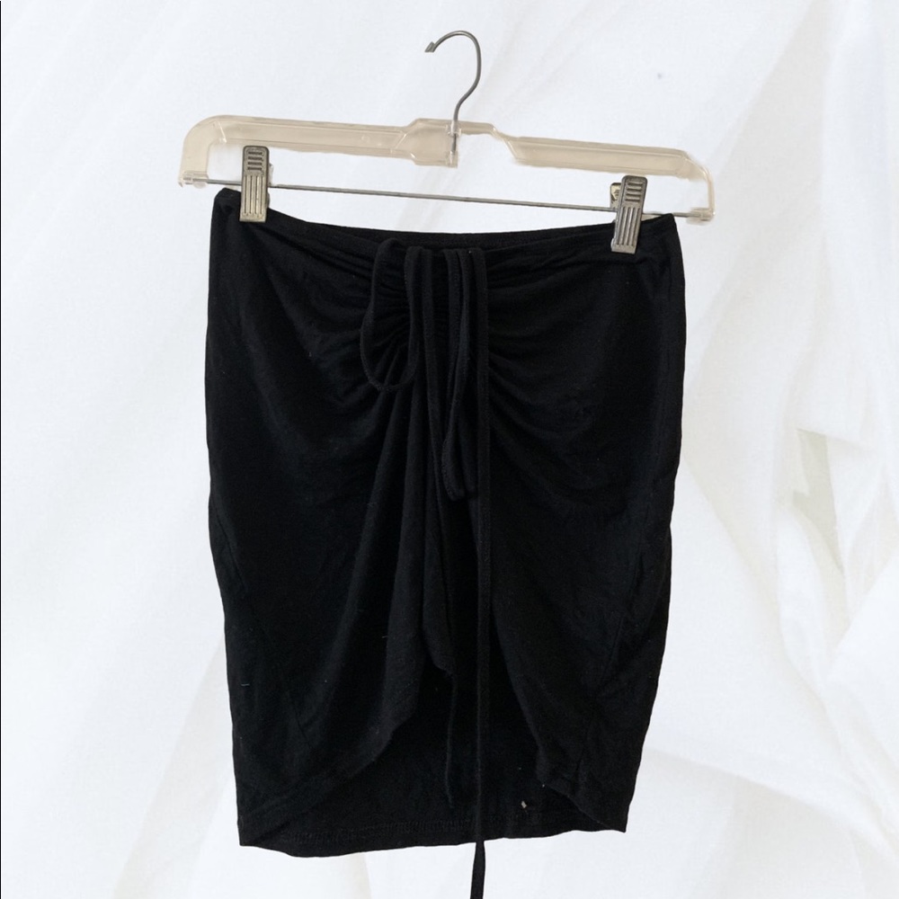 Tie up black mini skirt